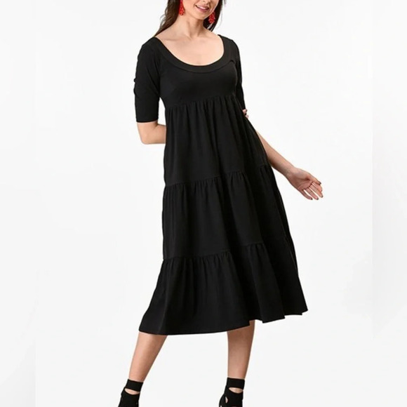 Cynthia Rowley Black Tiered Midi Dress - Picture 1 of 7
